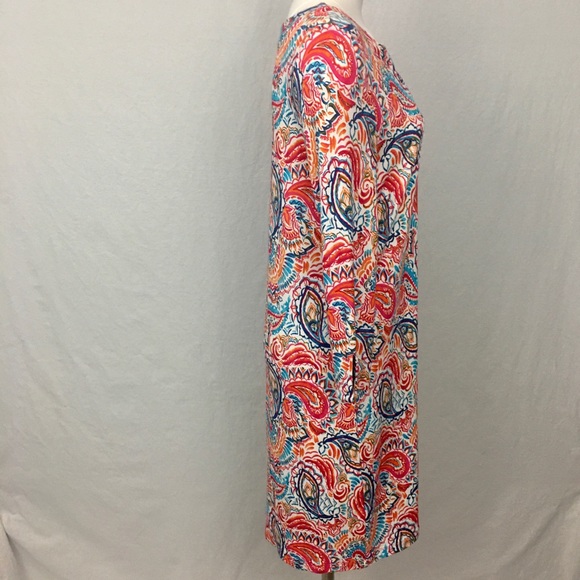Crown & Ivy Petite XL Dress 3/4 Sleeve Split Front V-Neck Stretch Vibrant Print - Picture 12 of 16